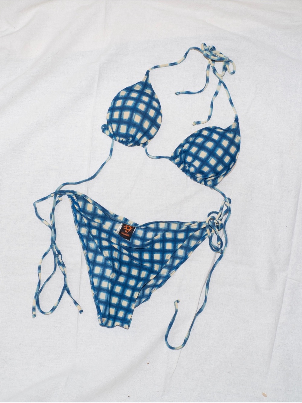 Vintage Jean Paul Gaultier Blue Check Tie-Dye String Bikini